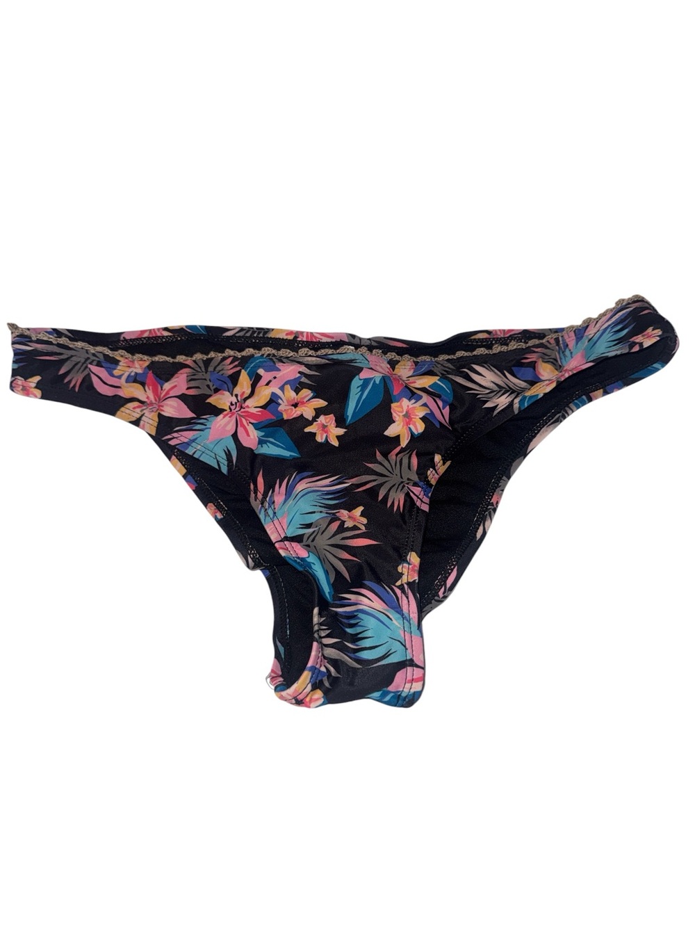 Ninety Black Bikini Bottom with Pink & Teal Floral Accents